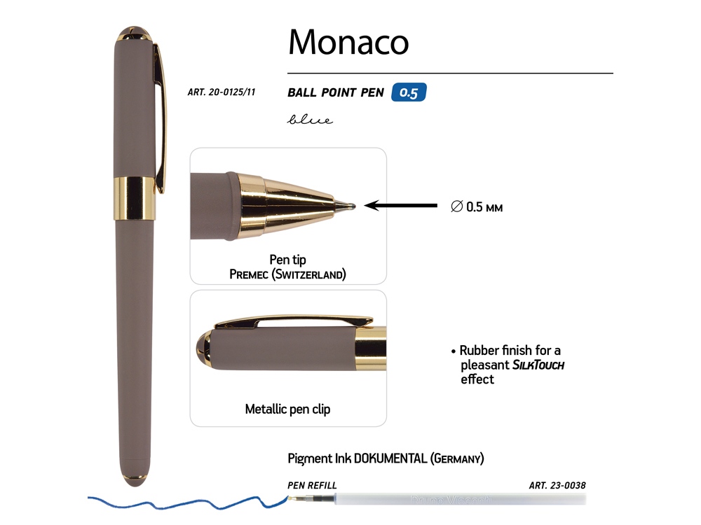 Ручка пластиковая шариковая Monaco, 0,5мм, синие чернила, серый