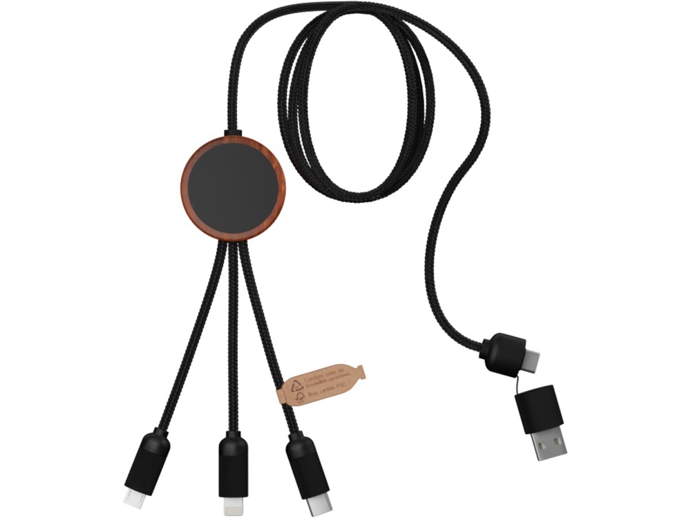 SCX.design C37 Зарядный кабель 3 в 1 из переработанного PET-пластика со светящимся логотипом и скругленным деревянным корпусом, дерево