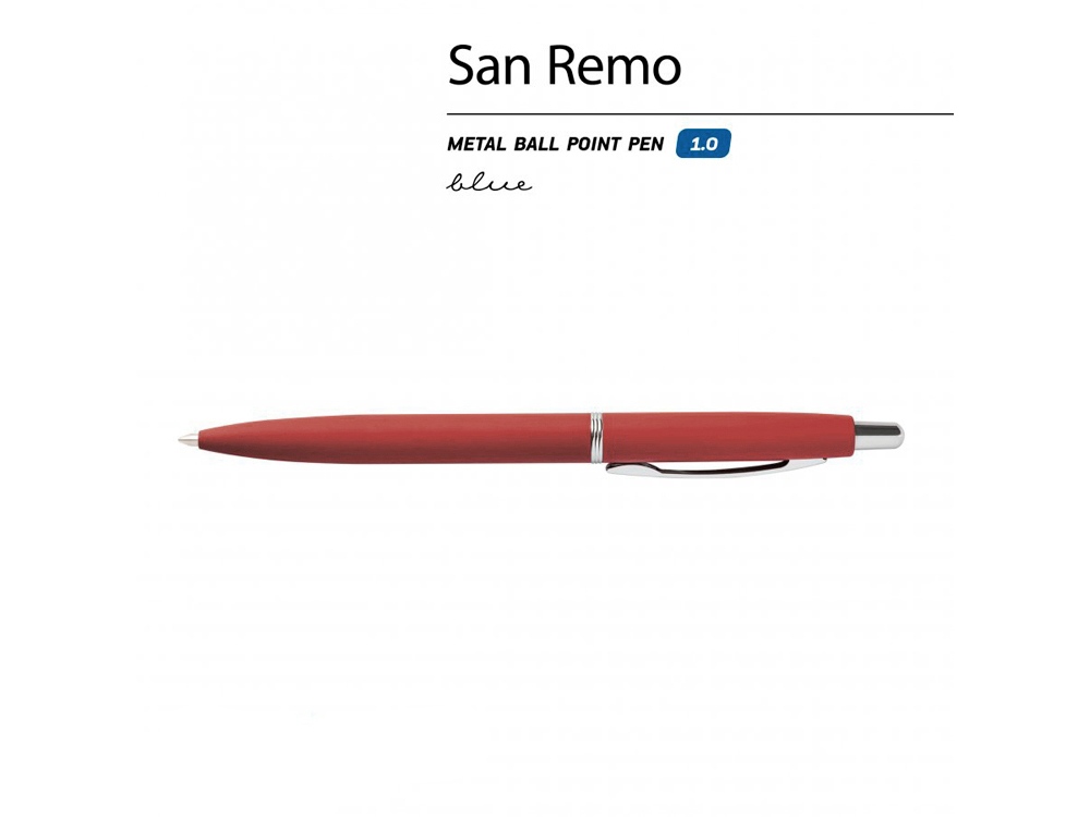 Ручка SAN REMO шариковая, автоматическая, красный  металлический корпус 1.00 мм, синяя