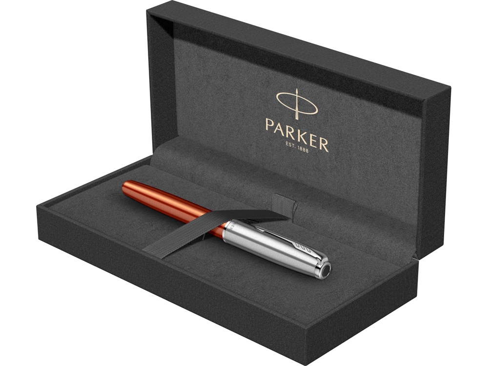 Ручка-роллер Parker Sonnet Essentials Orange SB Steel CT, цвет чернил black,перо: F, в подарочной упаковке.