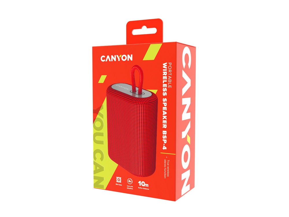 Портативная беспроводная колонка Canyon BSP-4, 5W, 1200mAh, красная