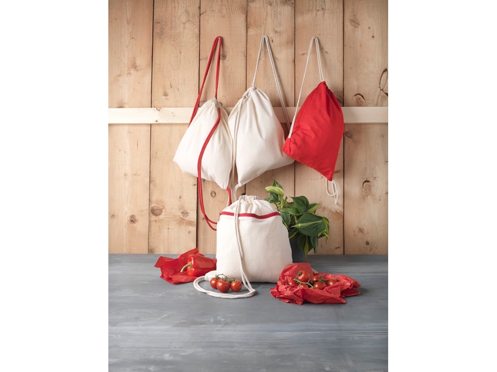 Рюкзак со шнурком Oregon хлопка плотностью 140 г/м², красный