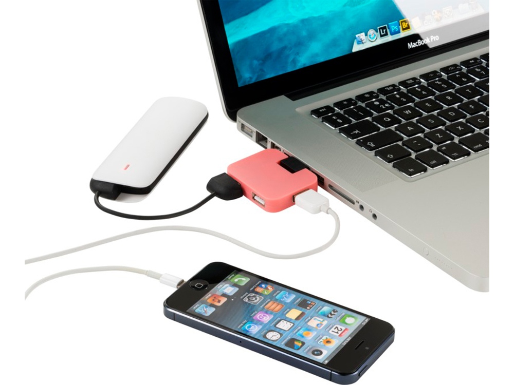 USB Hub Gaia на 4 порта, розовый