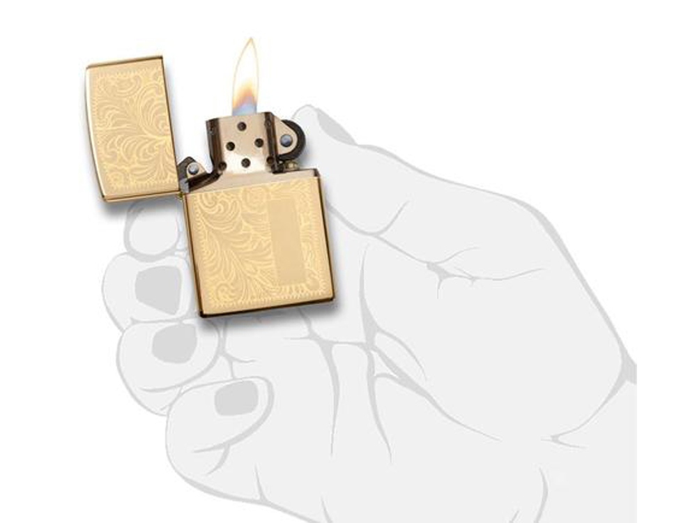 Зажигалка ZIPPO Venetian® с покрытием High Polish Brass, латунь/сталь, золотистая, 38x13x57 мм