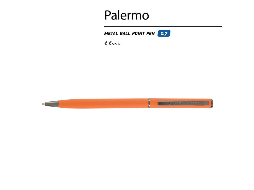 Ручка металлическая шариковая Palermo, софт-тач, 0,7 мм,  оранжевый