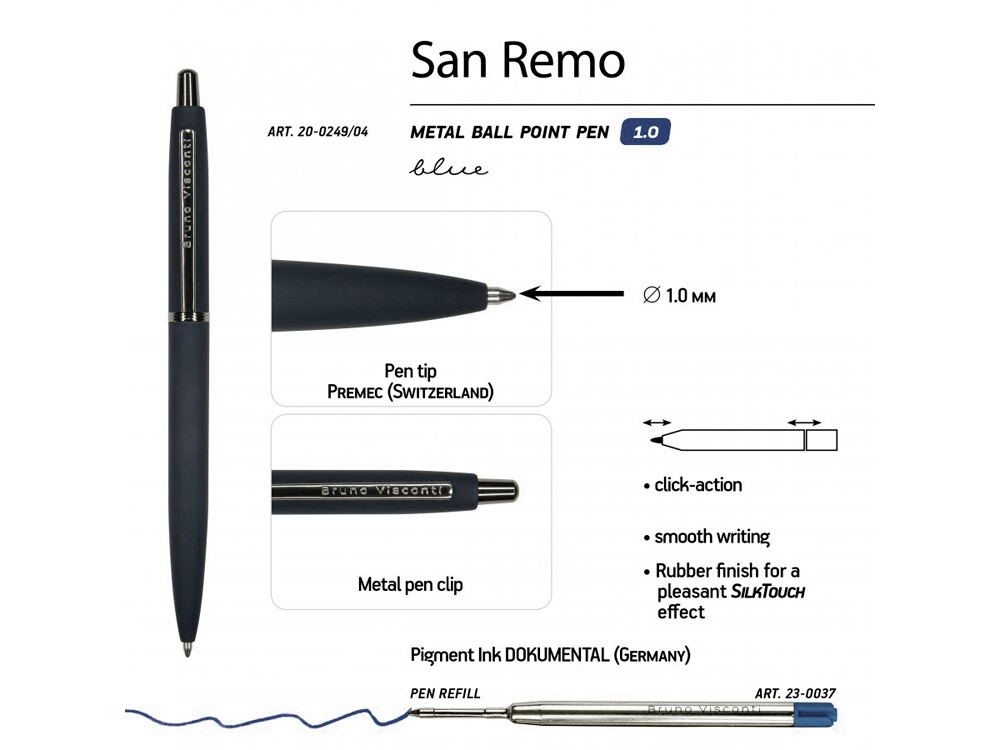 Ручка SAN REMO шариковая, автоматическая, темно-синий металлический корпус 1.00 мм, синяя