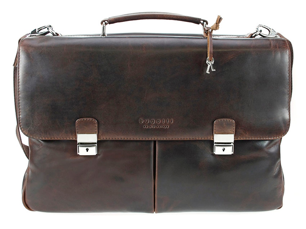 Портфель BUGATTI Romano 15'', коричневый, натуральная воловья кожа, 43х13х32 см
