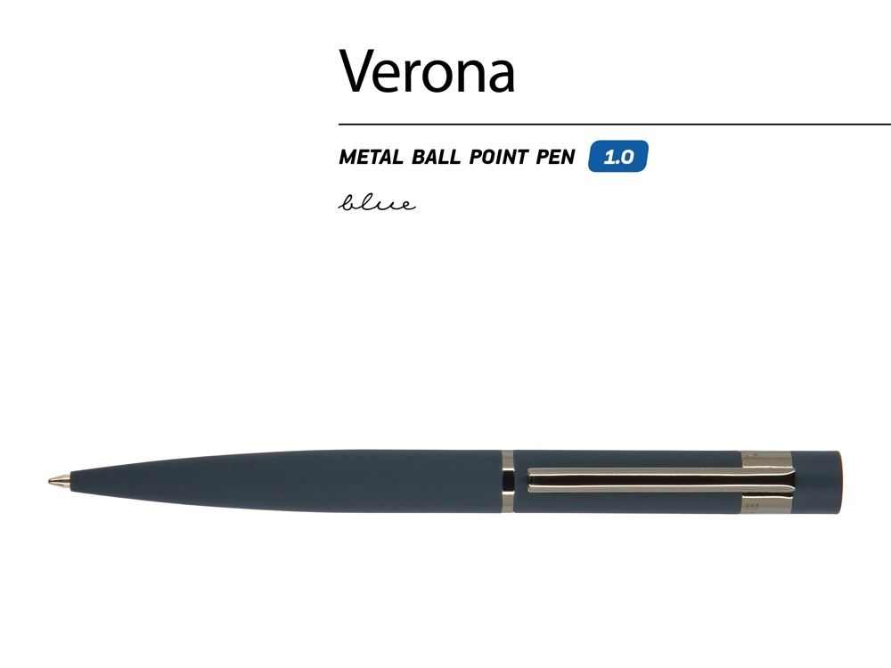 Ручка Verona шариковая автоматическая, синий металлический корпус 1.0 мм, синяя