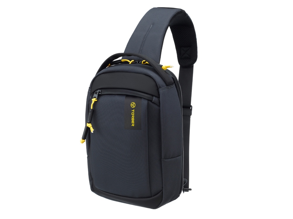 Рюкзак TORBER VOYAGE на одно плечо, серый, полиэстер 900D, 20х10х30 см, 5 л