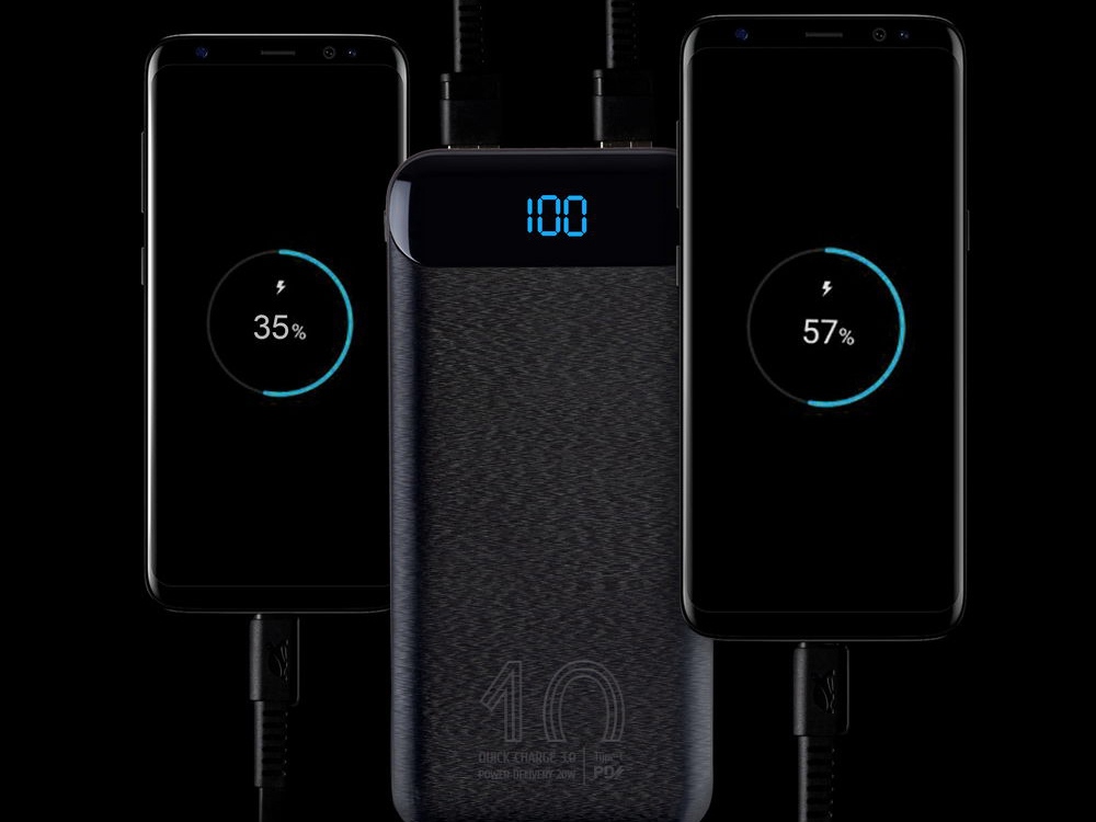 VA2540 (10 000mAh), QC/PD 20W внешний аккумулятор с дисплеем, черный