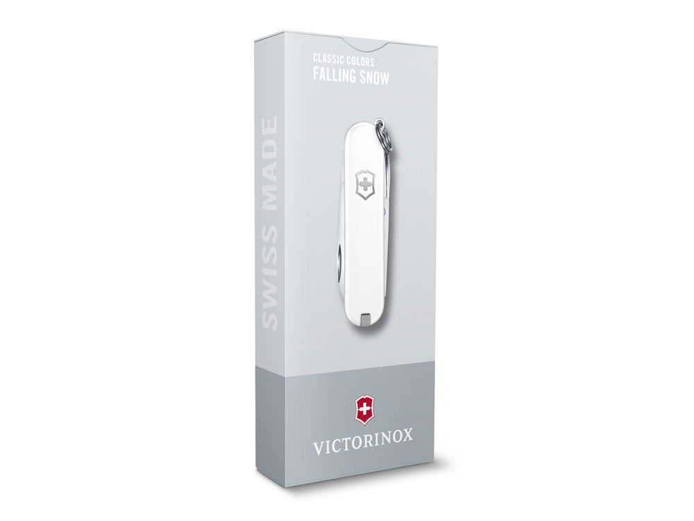 Нож-брелок VICTORINOX Classic SD Colors Falling Snow, 58 мм, 7 функций, белый