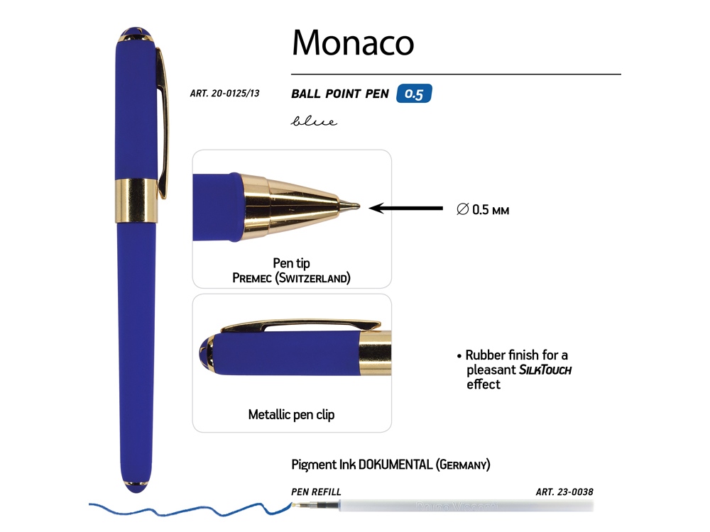 Ручка пластиковая шариковая Monaco, 0,5мм, синие чернила, сине-фиолетовый