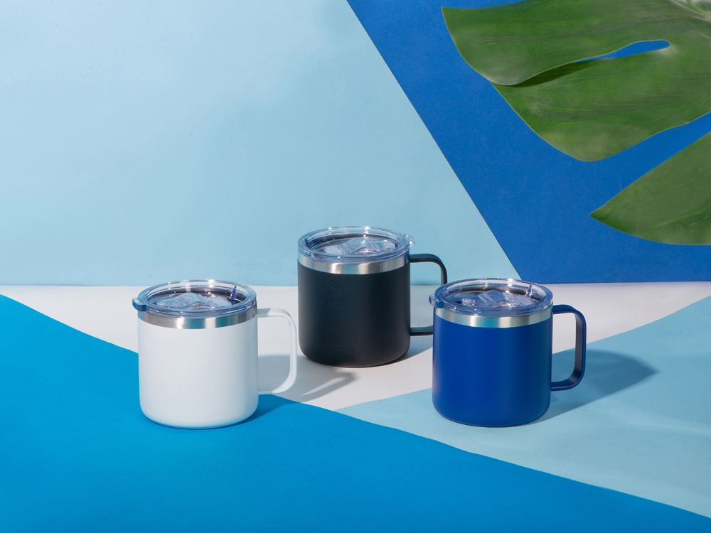 Кружка стальная Alaska с крышкой слайдером, powder coating, белый (Р)