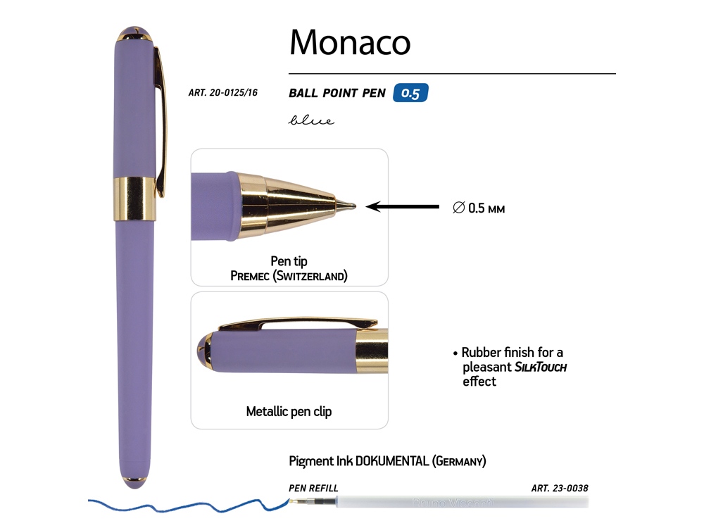 Ручка пластиковая шариковая Monaco, 0,5мм, синие чернила, лавандовый