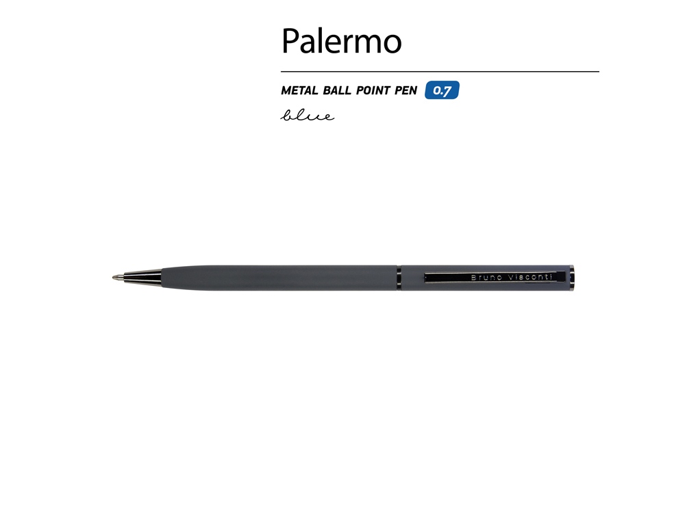 Ручка металлическая шариковая Palermo, софт-тач, 0,7 мм,  графитовый