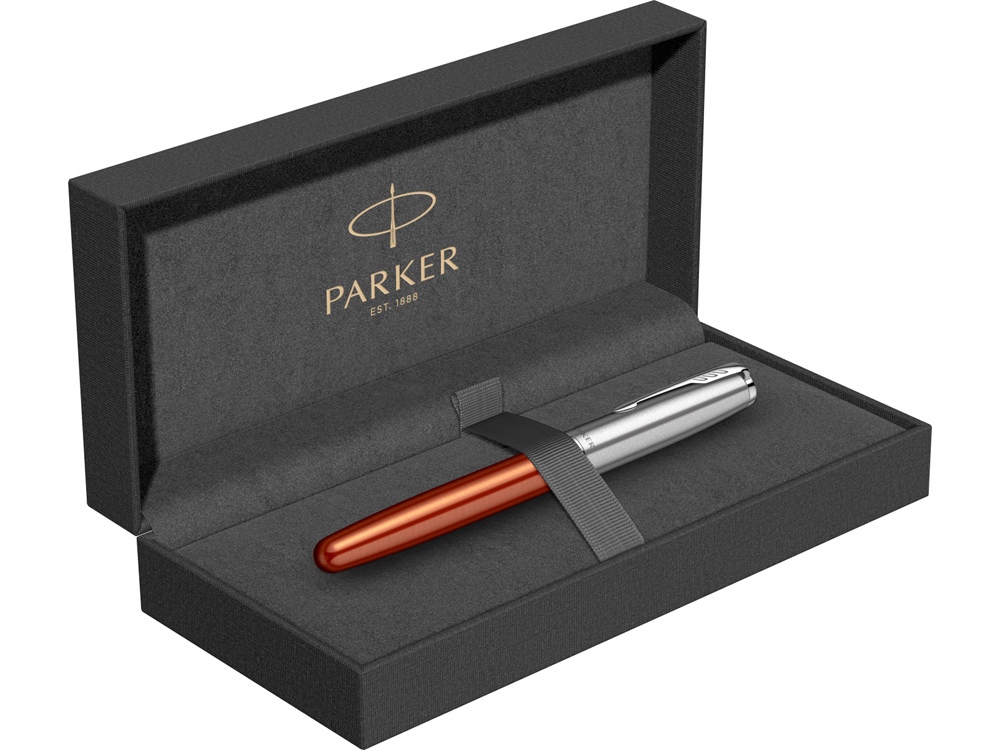 Ручка-роллер Parker Sonnet Essentials Orange SB Steel CT, цвет чернил black,перо: F, в подарочной упаковке.