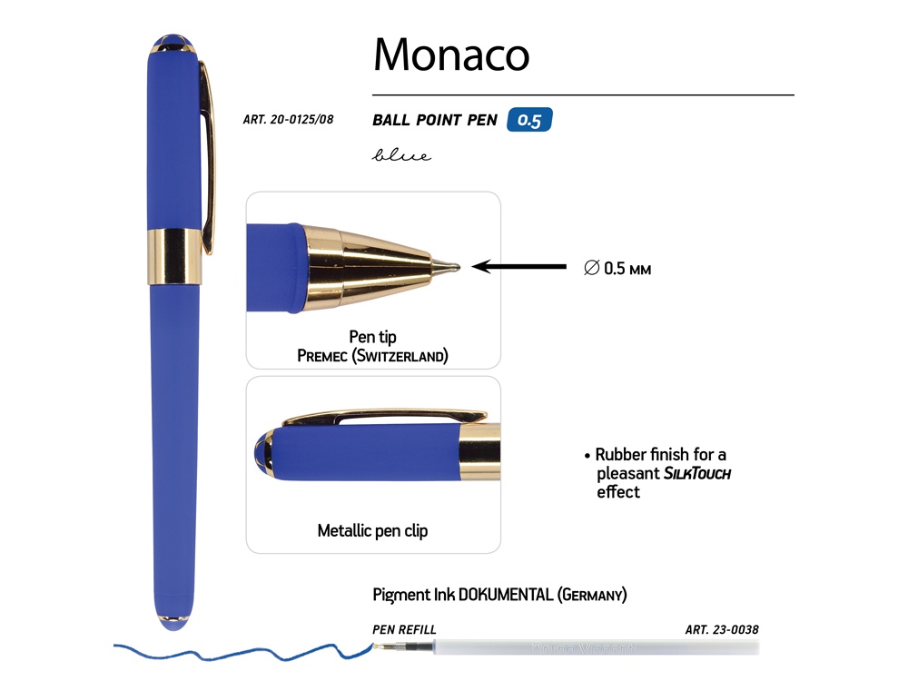 Ручка пластиковая шариковая Monaco, 0,5мм, синие чернила, синий