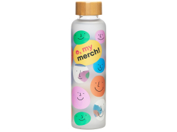 Стеклянная бутылка с бамбуковой крышкой Foggy, 600мл, серый Cool gray 7C (УФ- печать)