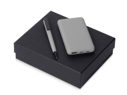 Подарочный набор c пластиковой ручкой, повербанком С2, 10000 mAh, серый