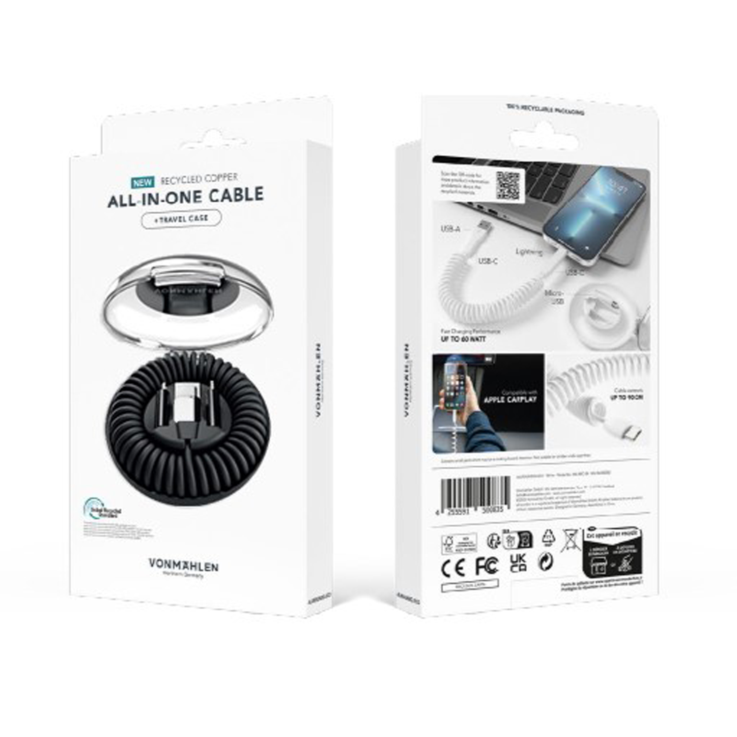 Кабель VONMAHLEN allroundo eco 6 в 1 с быстрой зарядкой, 90 см