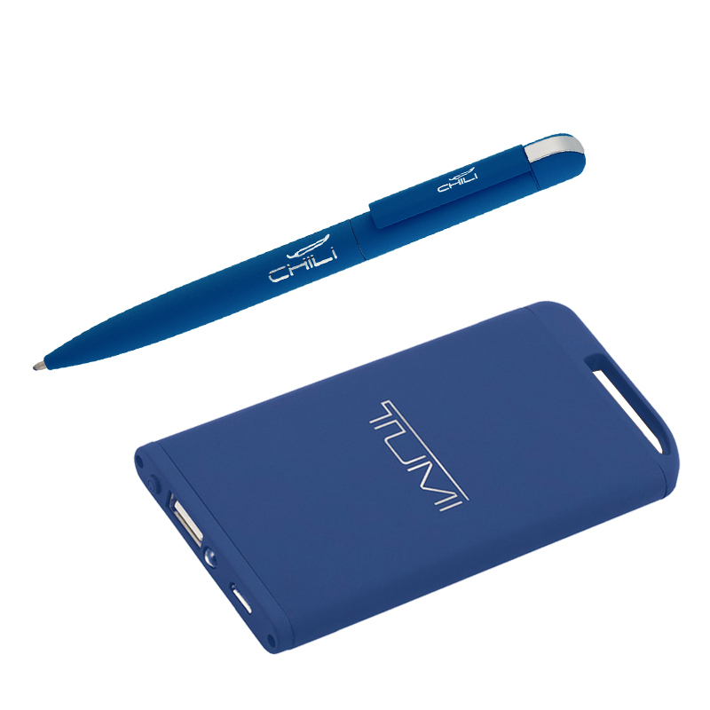 Набор ручка "Jupiter" + зарядное устройство "Theta" 4000 mAh в футляре, темно-синий, soft touch