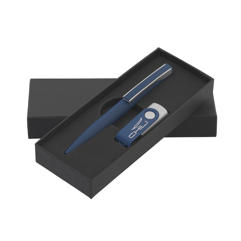 Набор ручка + флеш-карта 8 Гб в футляре, темно-синий, покрытие soft touch
