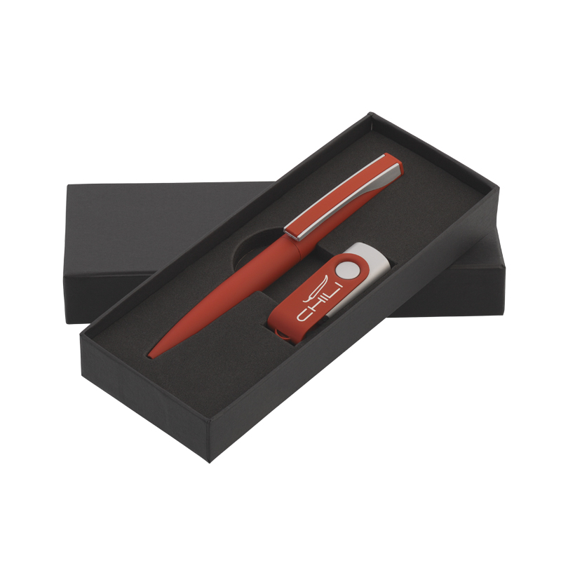 Набор ручка + флеш-карта 8 Гб в футляре, красный, покрытие soft touch