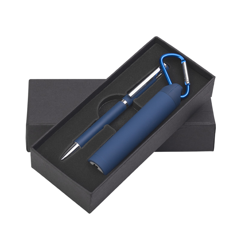 Набор ручка + зарядное устройство 2800 mAh в футляре, темно-синий, покрытие soft touch