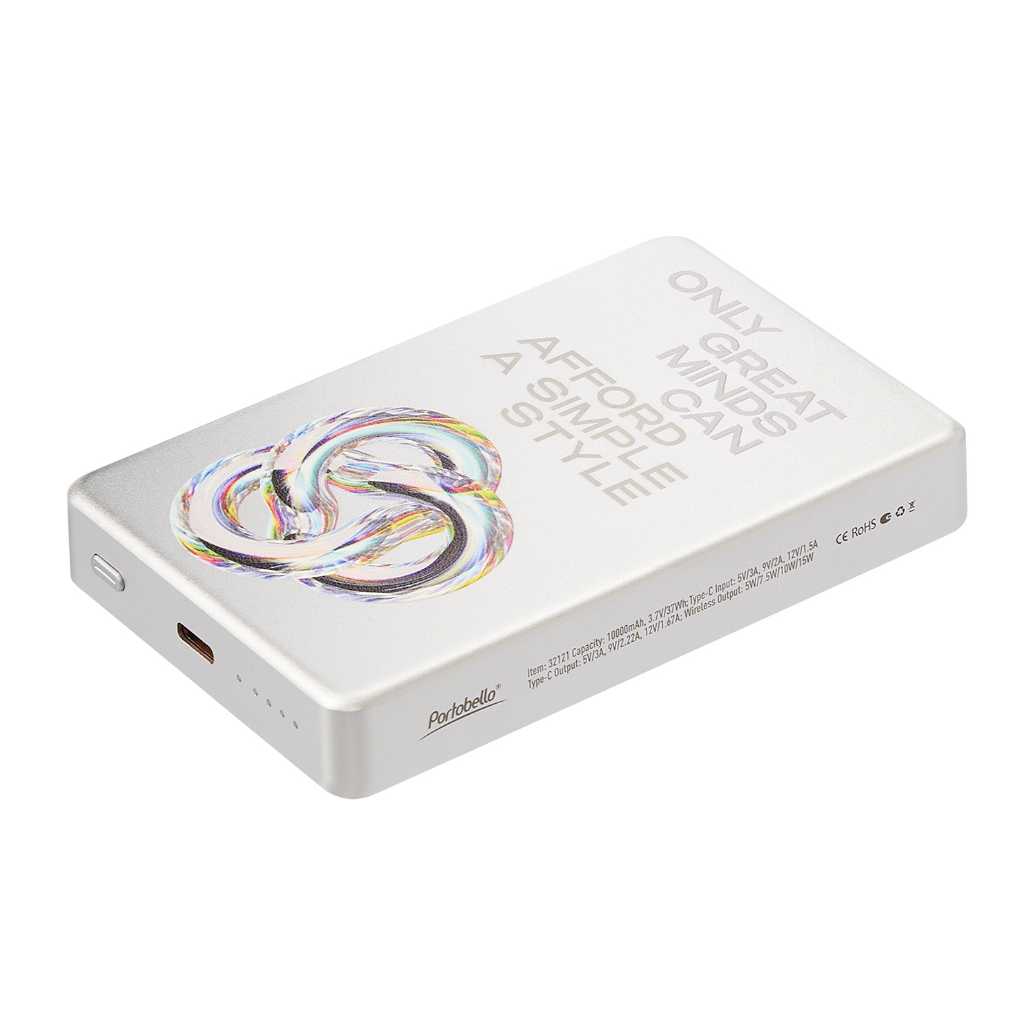 Внешний аккумулятор Atlantis PD Plus 10000mAh с функцией беспроводной зарядки 15W, серебряный