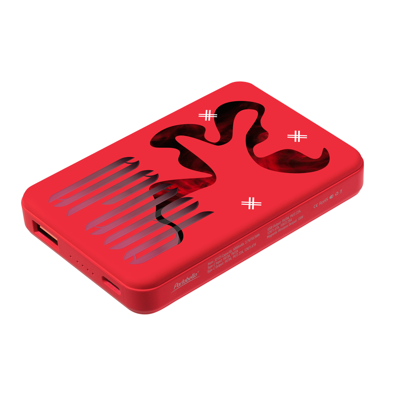 Внешний аккумулятор Largo PD 5000mAh с функцией беспроводной зарядки 15W, красный