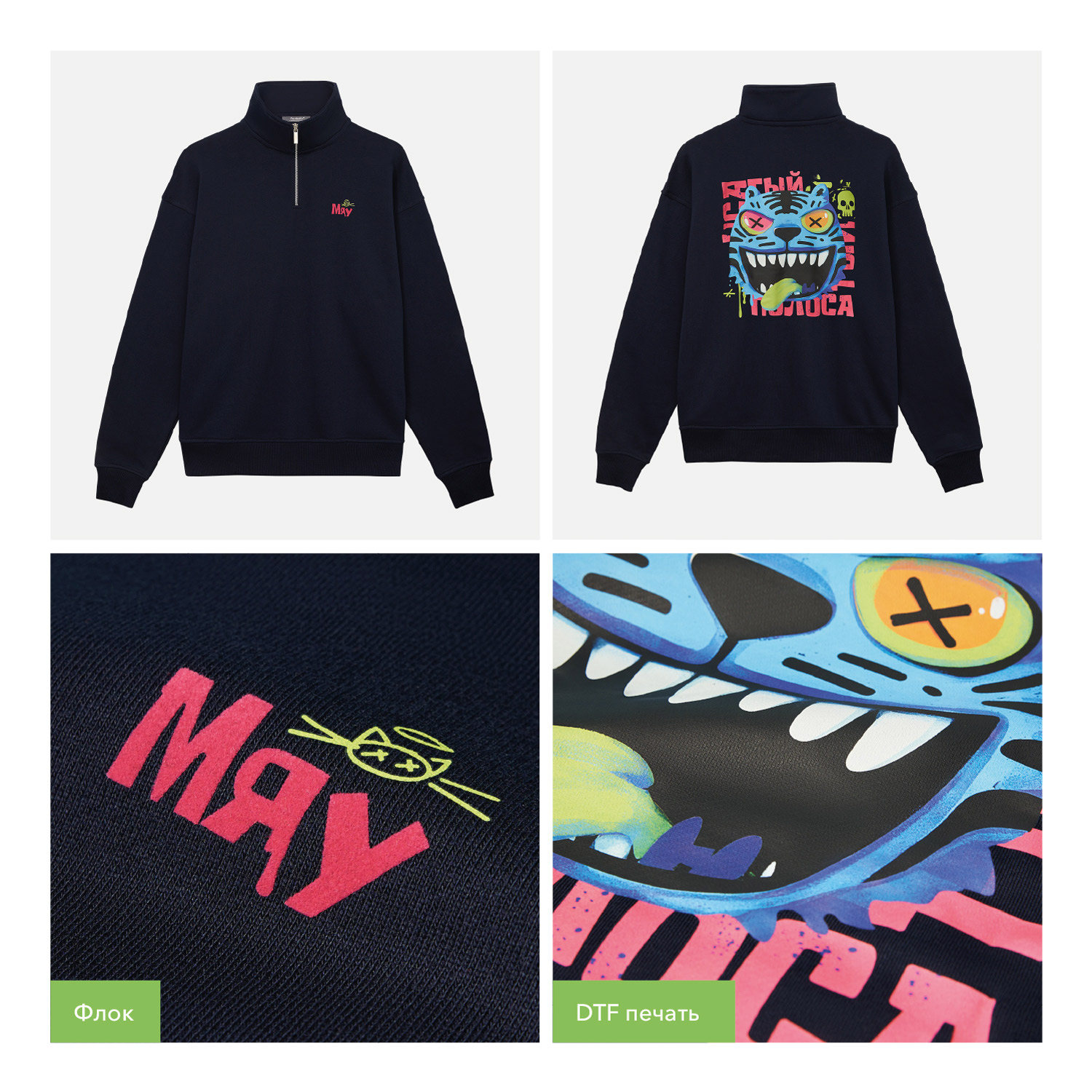 Толстовка на молнии унисекс FLOW, темно-синяя, размер 3XL/4XL