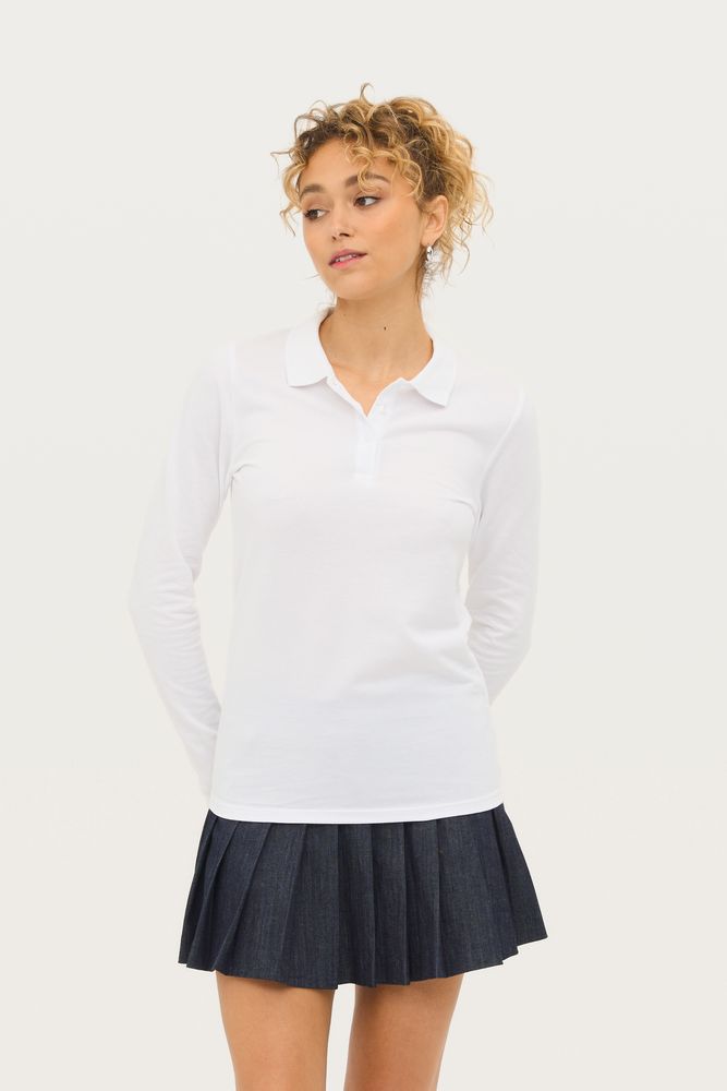 Рубашка поло женская с длинным рукавом Perfect LSL Women белая, размер XXL