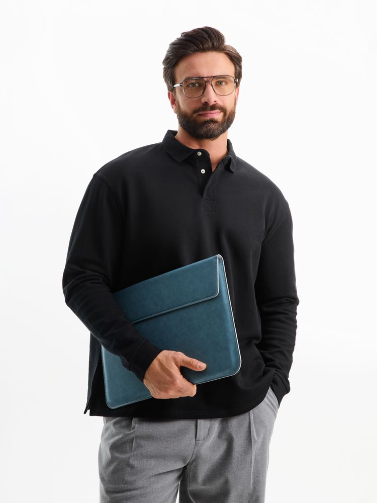 Рубашка поло оверсайз с длинным рукавом Heritage, черная, размер XXL