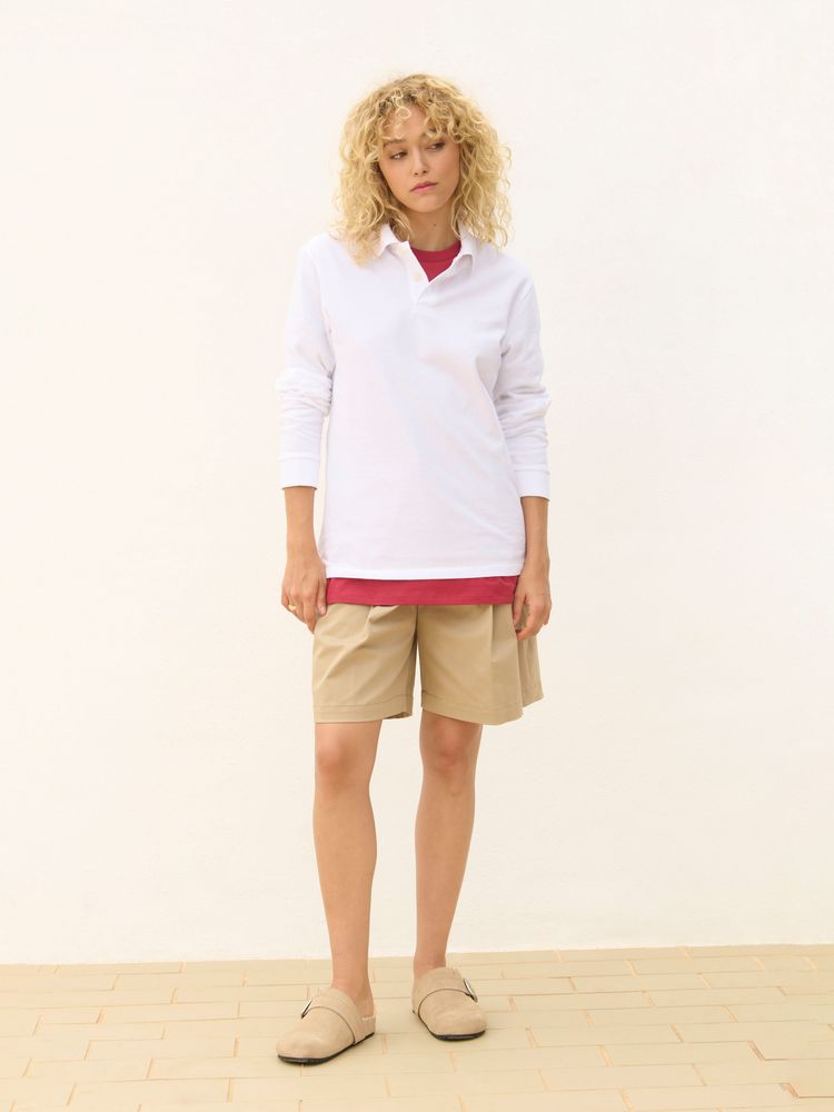 Рубашка поло унисекс с длинным рукавом Pacific LSL, белая, размер 4XL