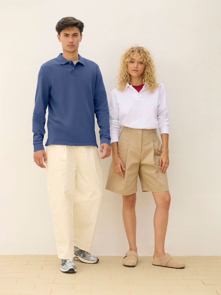 Рубашка поло унисекс с длинным рукавом Pacific LSL, белая, размер 4XL