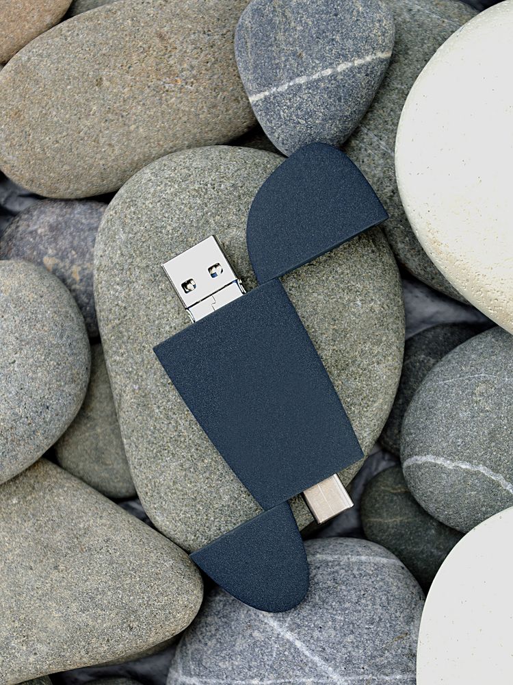 Флешка Pebble Universal, USB 3.0, серо-синяя, 32 Гб