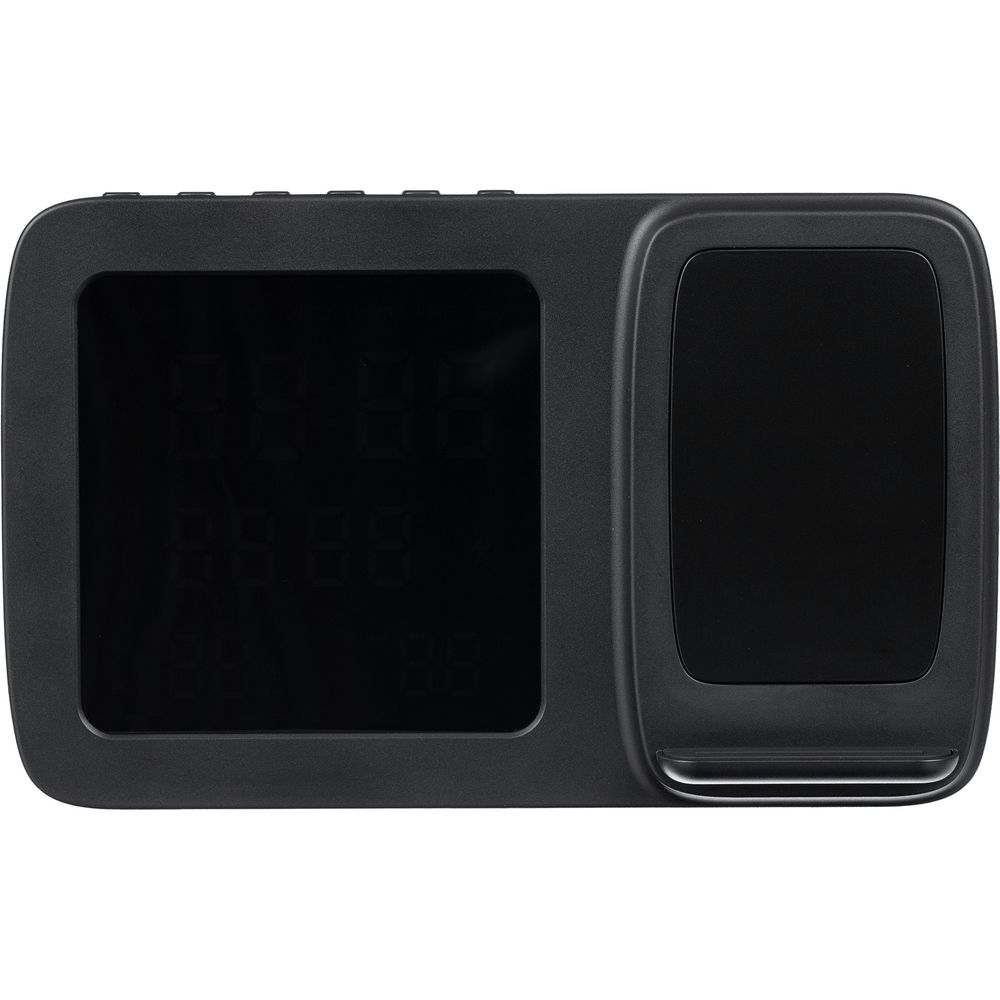 Станция беспроводной зарядки с часами и календарем и подсветкой логотипа Novem, черная