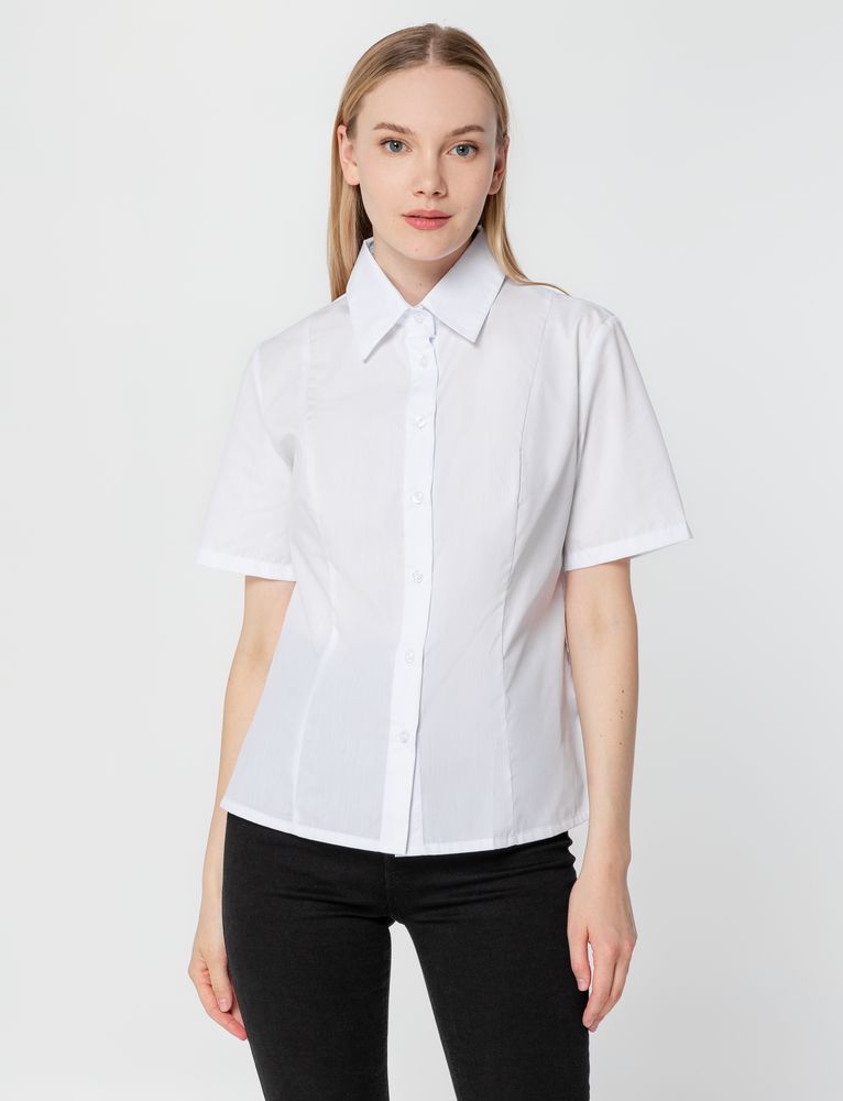 Рубашка женская с коротким рукавом Collar, белая, размер 66; 170-176