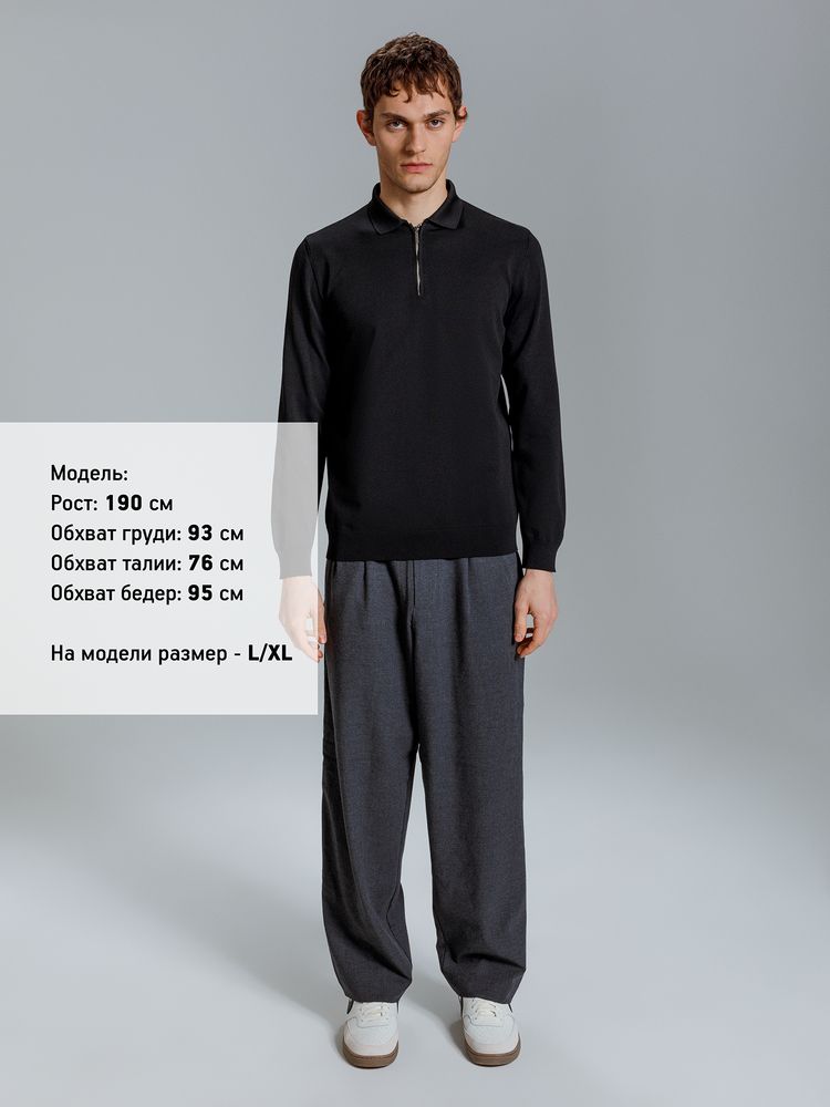 Рубашка поло мужская с длинным рукавом Terrazzo, черная, размер S/M