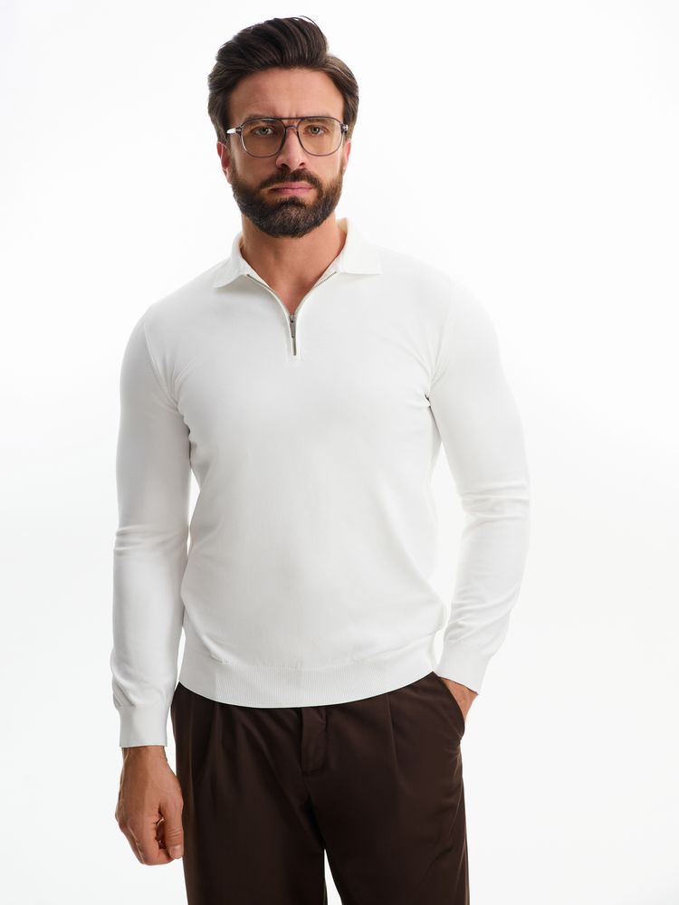 Рубашка поло мужская с длинным рукавом Terrazzo, белая, размер L/XL