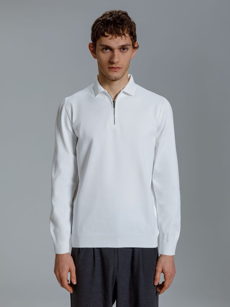 Рубашка поло мужская с длинным рукавом Terrazzo, белая, размер 2XL/3XL