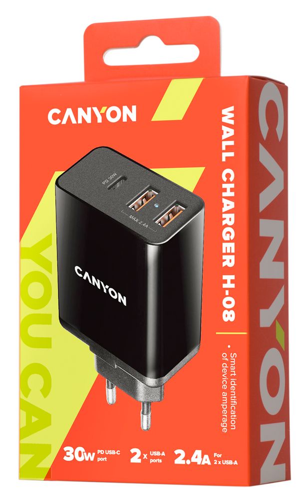 Зарядное устройство Canyon H-08 PD с разъемом Type-C, черное