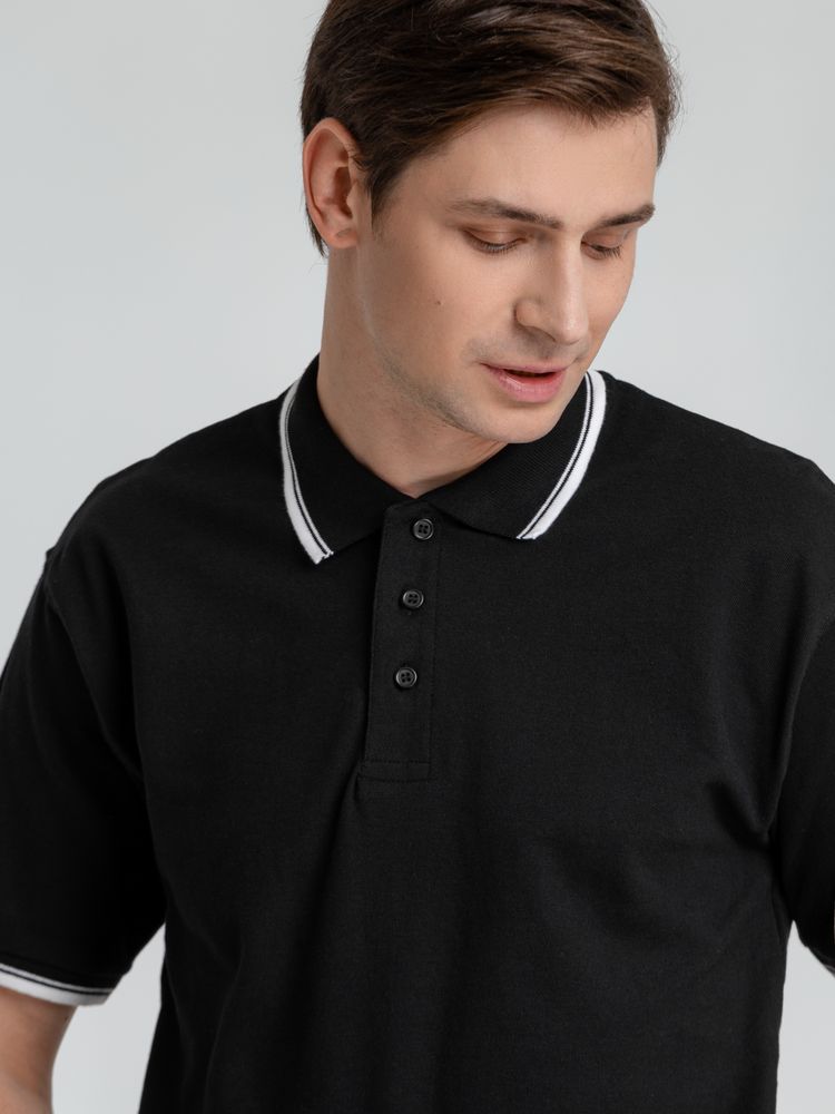 Рубашка поло мужская с контрастной отделкой Practice 270 черная, размер L
