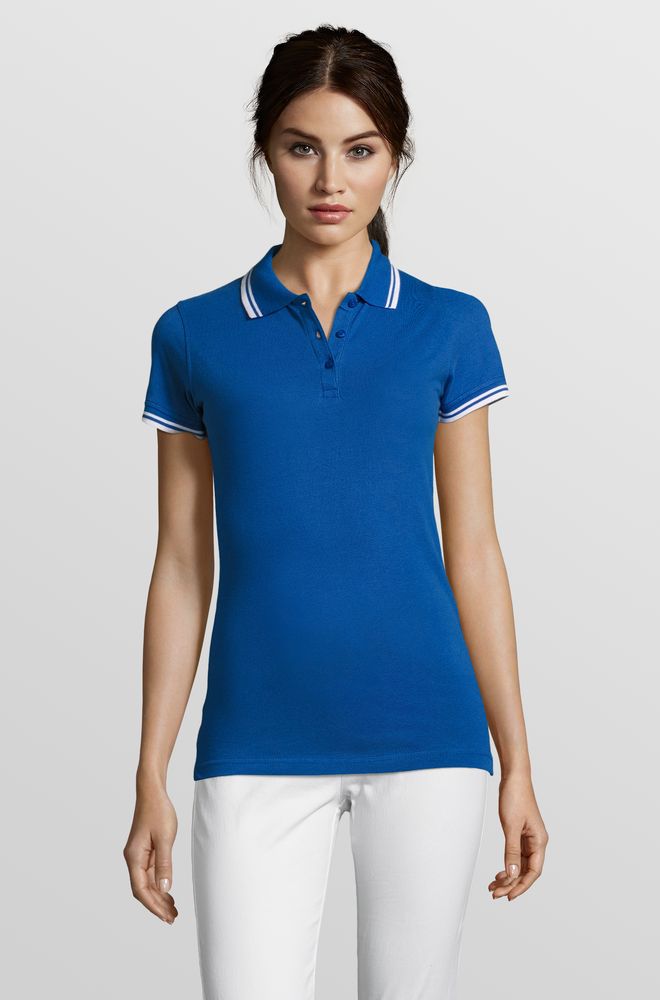 Рубашка поло женская Pasadena Women 200 с контрастной отделкой ярко-синяя с белым, размер L