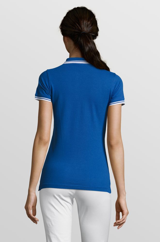 Рубашка поло женская Pasadena Women 200 с контрастной отделкой ярко-синяя с белым, размер L
