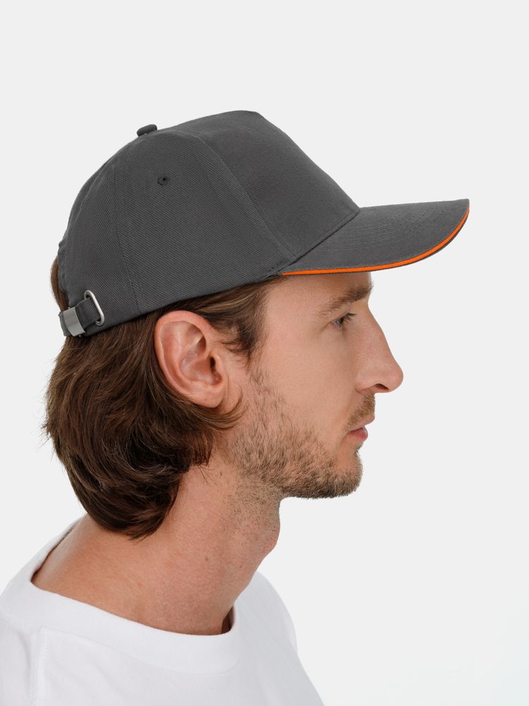 Бейсболка Long Beach, серая с оранжевым