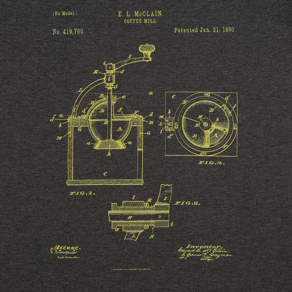 Футболка приталенная Old Patents. Coffee Mill, черный меланж, размер S