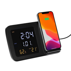 Станция беспроводной зарядки с часами и календарем и подсветкой логотипа Novem, черная