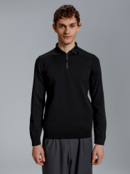 Рубашка поло мужская с длинным рукавом Terrazzo, черная, размер 2XL/3XL