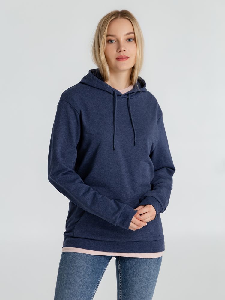 Толстовка с капюшоном унисекс Hoodie, синий меланж, размер S